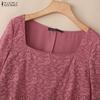 ZANZEA Women Square Collar 3/4 Sleeve Casual Lace Patchwork Elegant Dress