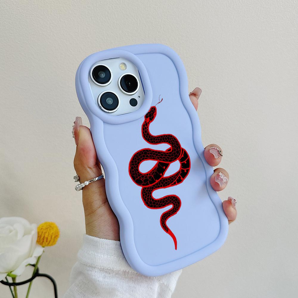 N73 Schwarzgold Schlangendesign Macaron Wellenrand Handyhüllen für iPhone 16 Pro Max Samsung S24 S23 Ultra A35 A54 A55 Xiaomi Redmi Note13 Stoßfeste Hülle