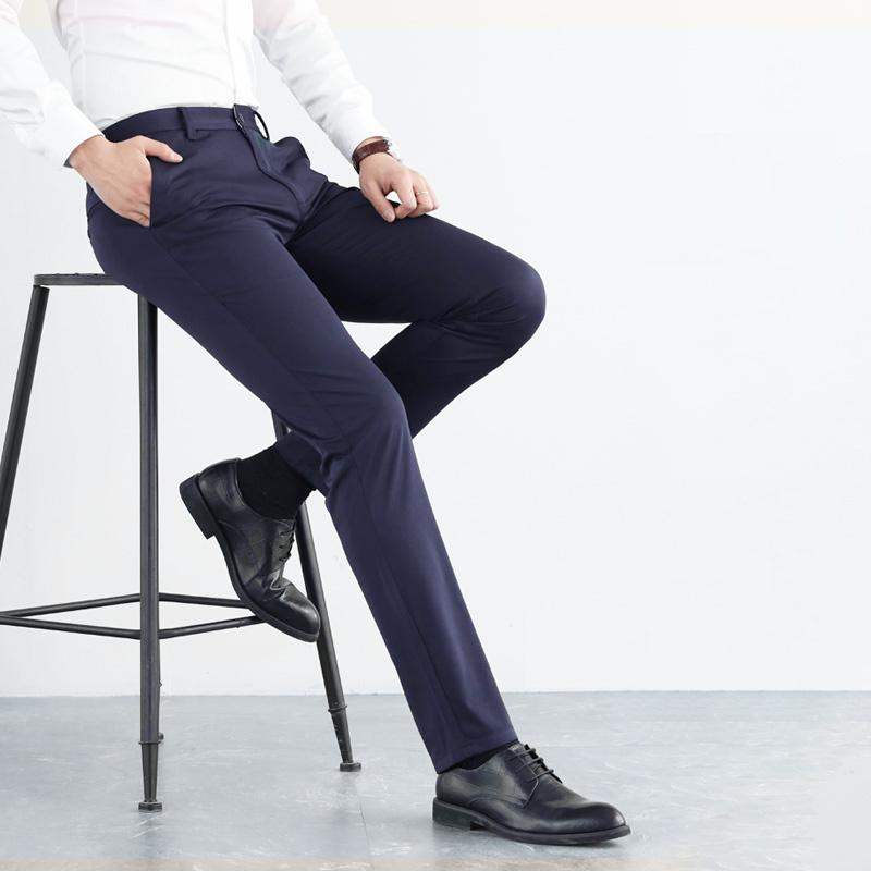 Stile Inghilterra Moda Semplice Elegante Pantaloni Uomo ad Alta Elasticità Solido Tasca con Cerniera Bottone Primavera Dritto Seta Ghiaccio Pantaloni Casual