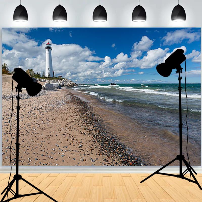 Marine Lighthouse Sailboat Theme Photography Background Wall Decor Romantic Healing Backdrops Portrait Photo Studio Props LH-06