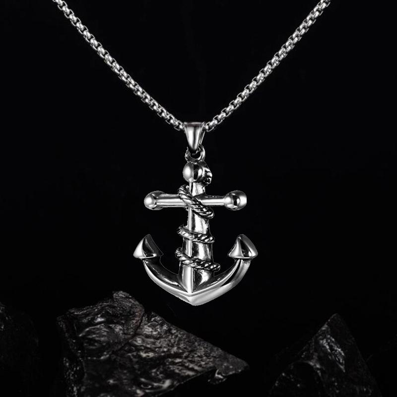 Men's Retro Titanium Steel Anchor Pendant Necklace Creative Bold Personality Clavicle Chain Jewelry Accessory