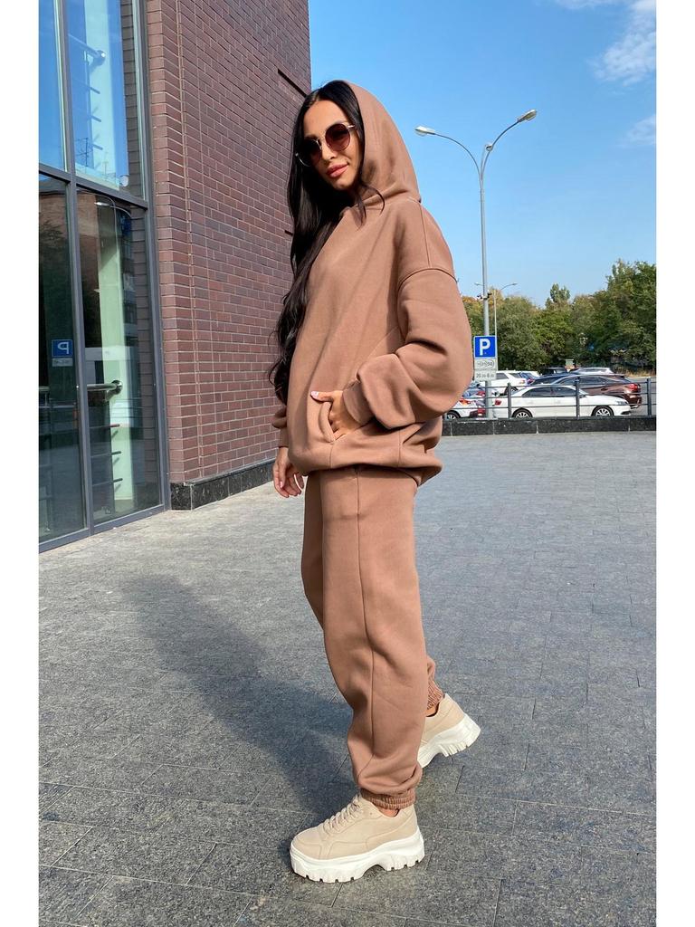 2024 Trendy Solid Color Hooded Sweatshirt & Casual Two-Piece Set for Autumn/Winter
