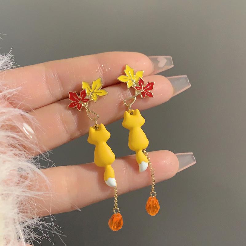 Chinesischer Stil Wolkenkranich Hängeohrringe für Damen Asymmetrisch Langer Quaste Niedlicher Hase Blume Cartoon Ohrring Party Schmuck Geschenk