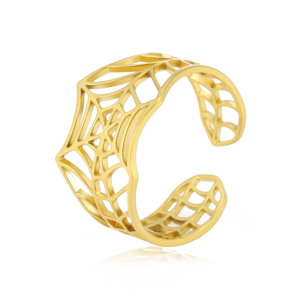 Stylish Minimalist Cut Hollow Spider Web Design Open Ring Titanium Steel Fashion Jewelry For Women