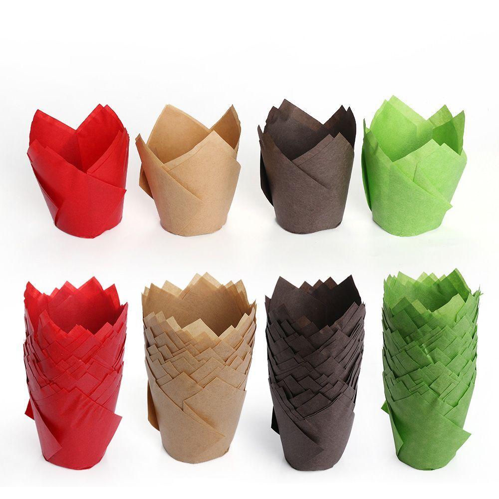 50 Unidades Papel Forminha de Bolo Decoração Ferramentas Cupcake Flor Tulipa Forminha de Cupcake Chocolate Forminha Papel Muffin Suporte Descartável
