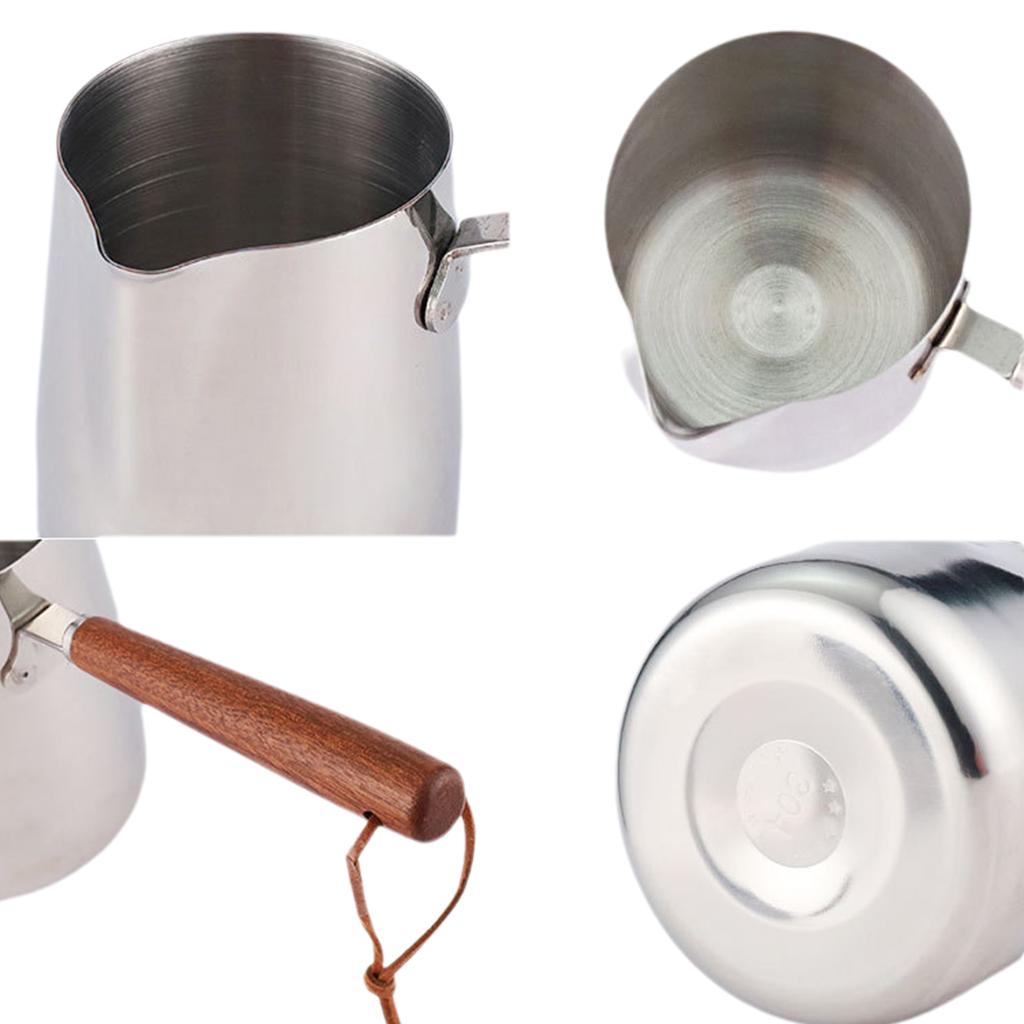 Practical Coffee Pots Milk Frothing Pitcher Stainless Steel Coffee Pots With Wood Handle For Home Cafe Use