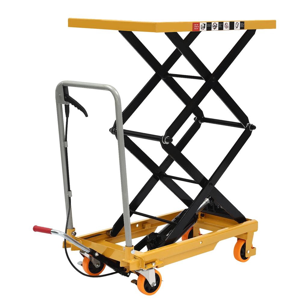 770 Lbs Hydraulic Lift Platform Cart, 50-inch High Hydraulic Lift Table, Double Scissor Pallet Truck with 4 Locking Wheels
