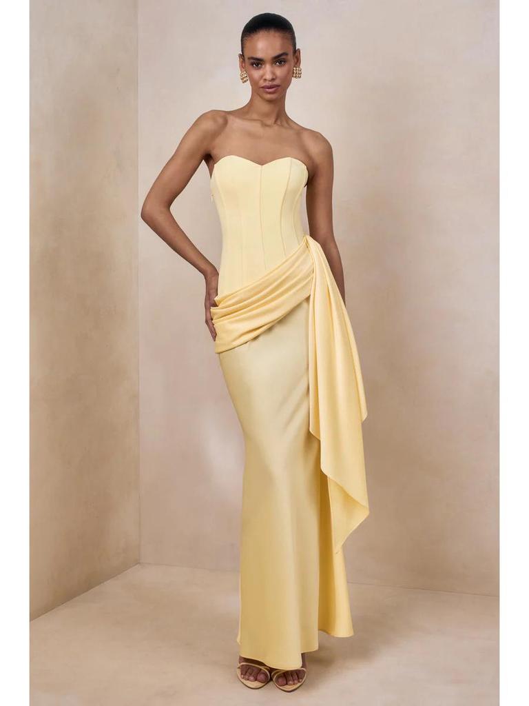2026 Elegant Strapless Waist-Cinching Formal Dress - European & American Style, Solid Color, Irregular Design