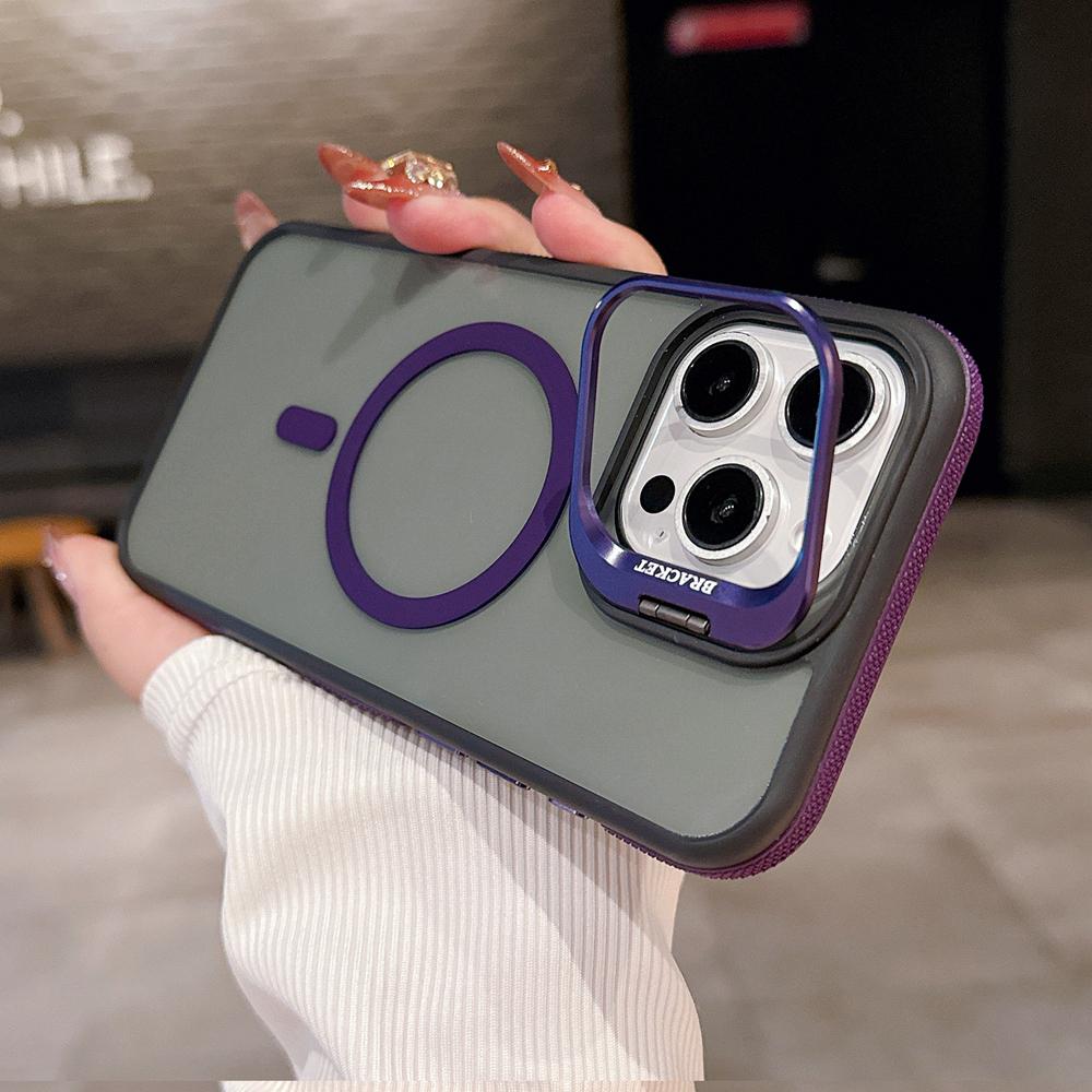 KEYSION Transparent Magnetic Lens Stand Case for MagSafe for iPhone 14 15 16 Pro Max 16 Plus Color Blocking Shockproof Phone Cover