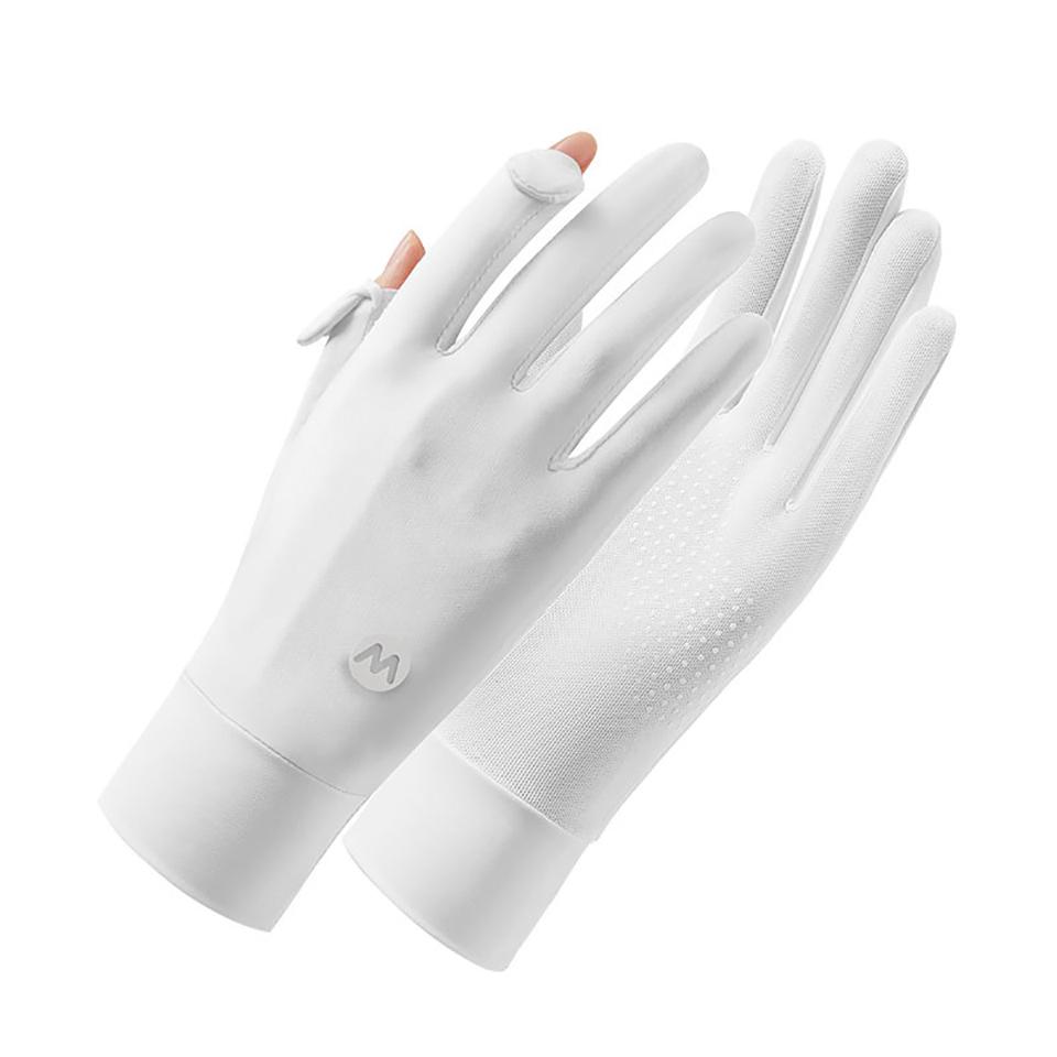 Upf50+ Ice Feeling Sun Gloves Anti-Slip Cycling Original Yarn Unisex Summer Driving Gloves белый