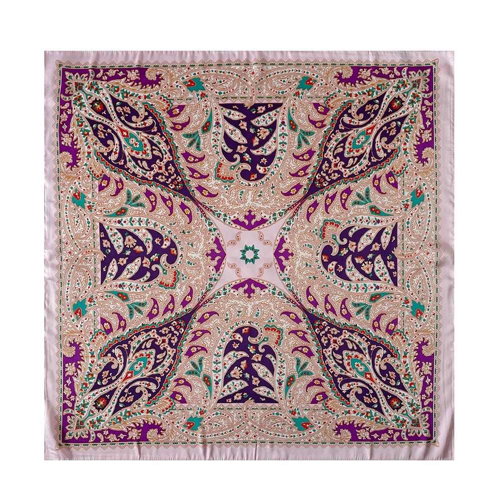 1116 Spring and Summer Flower Printing 71CM Satin Square Scarf Color Cashew Flower Bag Head Scarf Shawl Wholesale