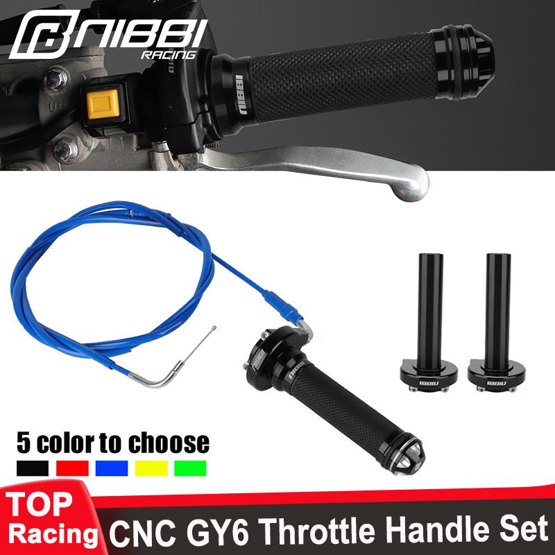 NIBBI Motorcycle Handle CNC Throttle Twist Grips Handguards 180cm Throttle Cable Accelerator Set for GY6 Engine Scooter DirtBike