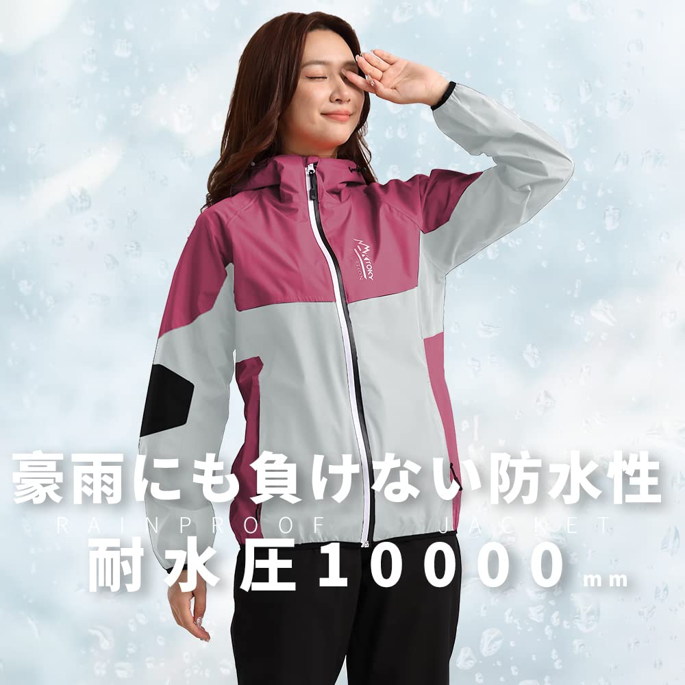 [Arashiyama] Women's Rainwear Top and Bottom Set, Mountain Parka, Golf Rain Suit, Outdoor Jacket, Waterproof, Lightweight, Rose Red (Rain Suit), Size
