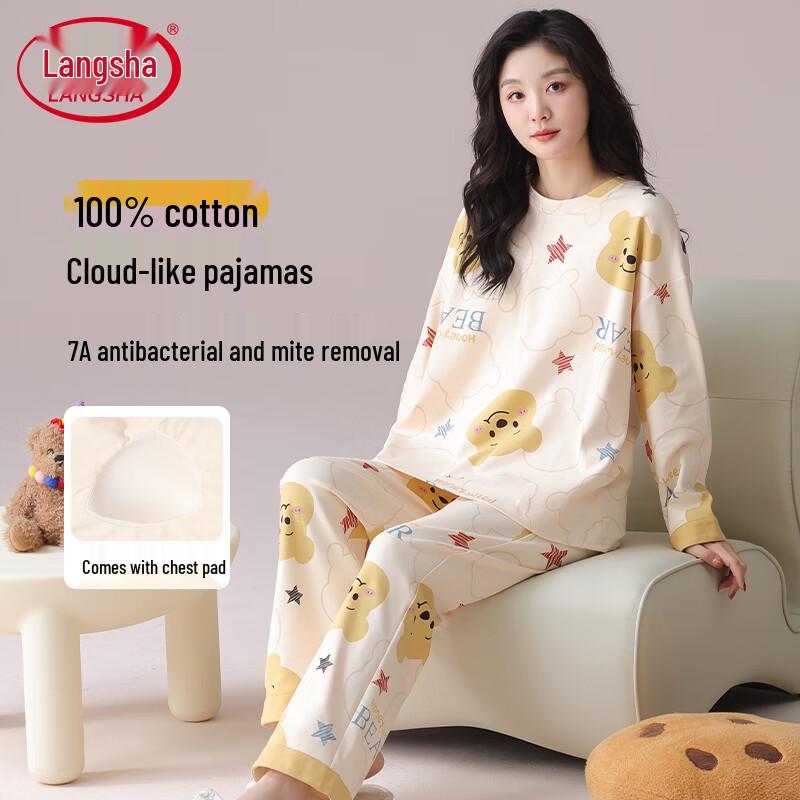 Langsha Women s Cartoon Print Pure Cotton Pajama Set M