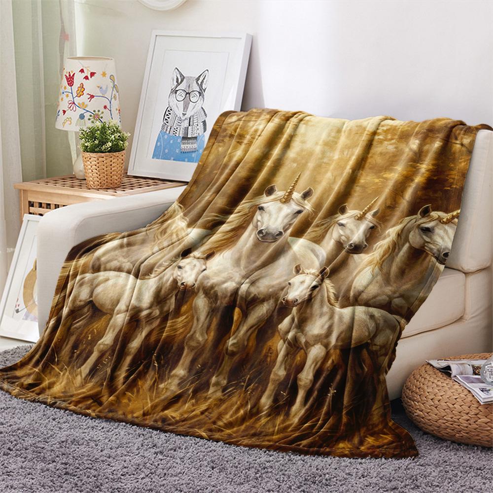 1PC Cute unicorn Print FlAannel Blanket, High quality Comfortable for All Seasons, Home Decor, Warmth and Comfort