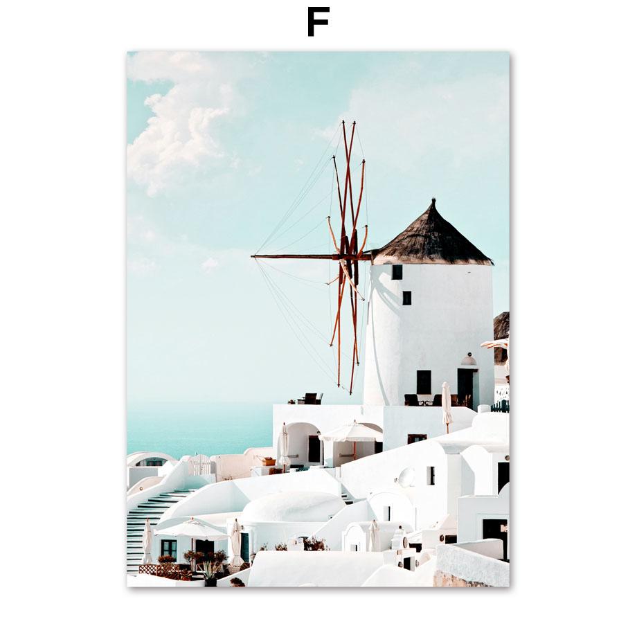 Santorini Hellas Øy Egeerhavet Sakura Veggkunst Lerretsmaleri Nordiske Plakater og Trykk Veggbilder for Stuedekor