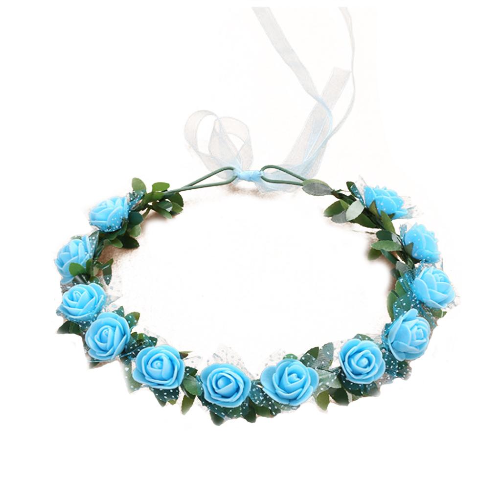 Boho Flower Headband Hair Wreath Floral Garland Crown  Headpiece with Ribbon