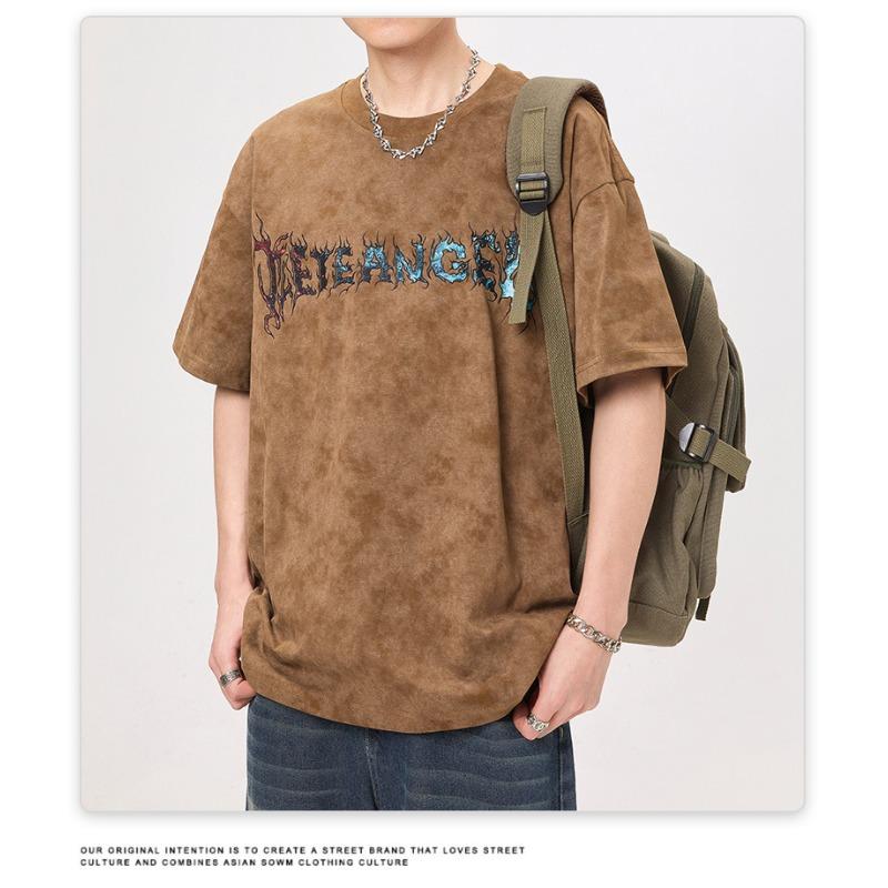 New Summer High-density Knitted Loose Printed Men's T-shirt Short-sleeved