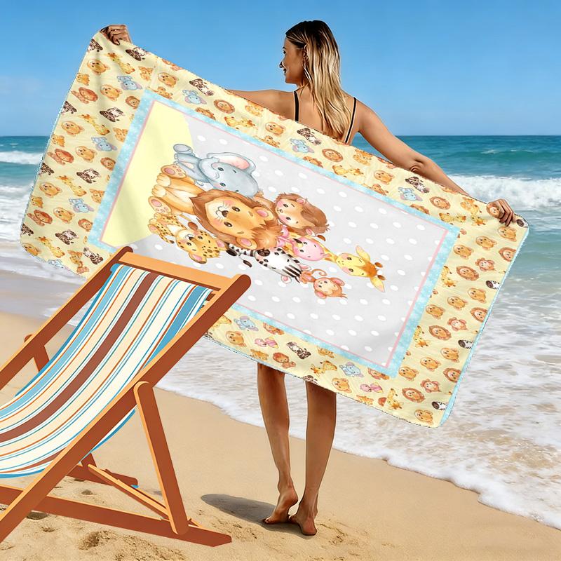Süßes Tier Cartoon Print Strandtuch, Großes Weiches Schnelltrocknendes Handtuch für Strand Camping Schwimmen