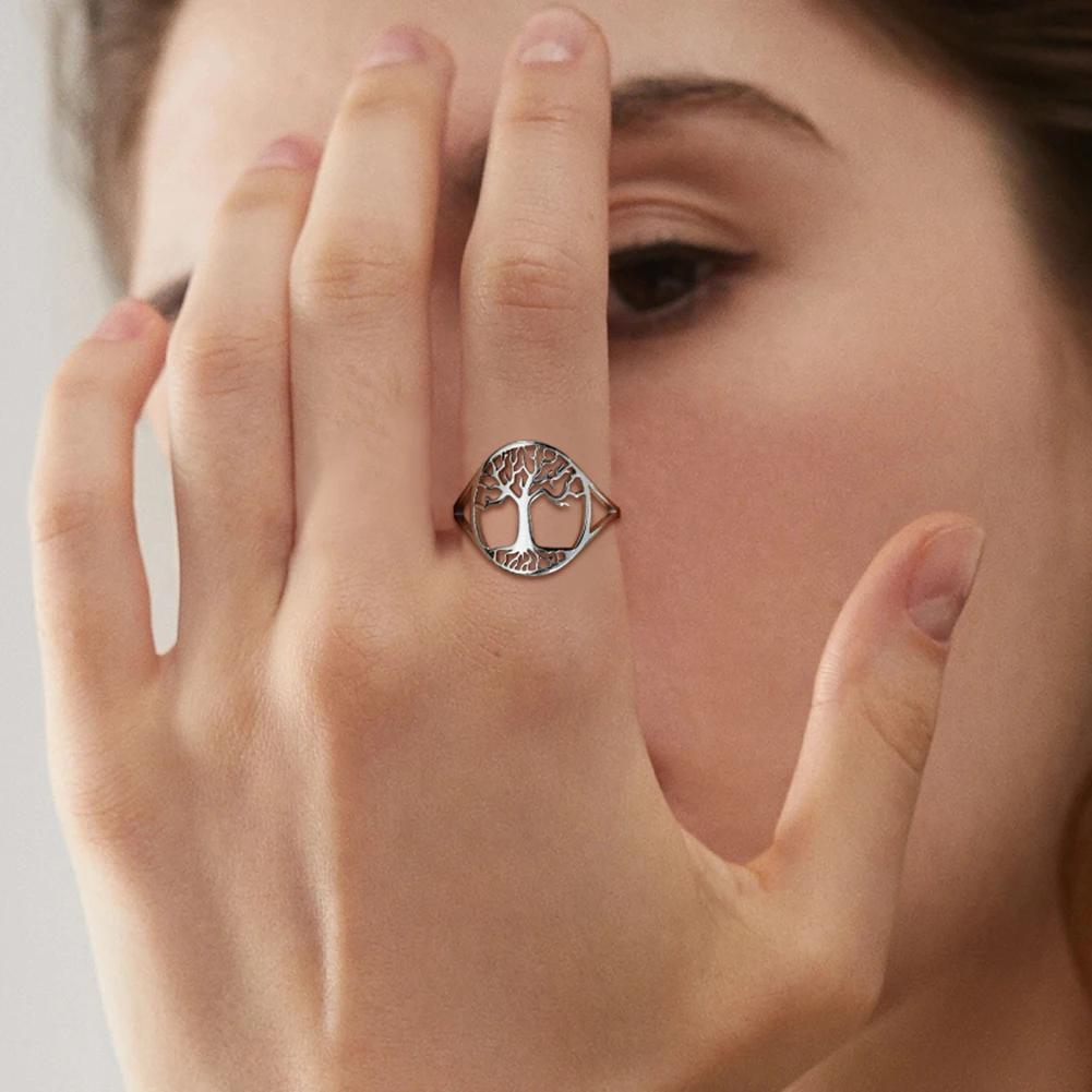 Stainless Steel Tree of Life Ring for Women Vintage Amulet Finger Rings Jewelry Mother's Day Gift