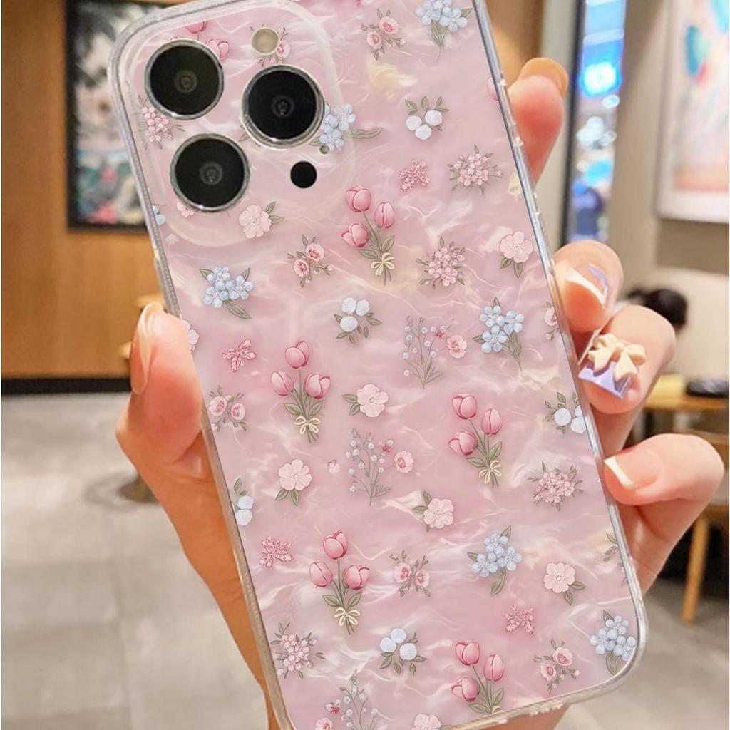 Small Floral Drop-Proof Transparent Case for iPhone 15/16/17 Pro Max, Compatible with iPhone 14/12