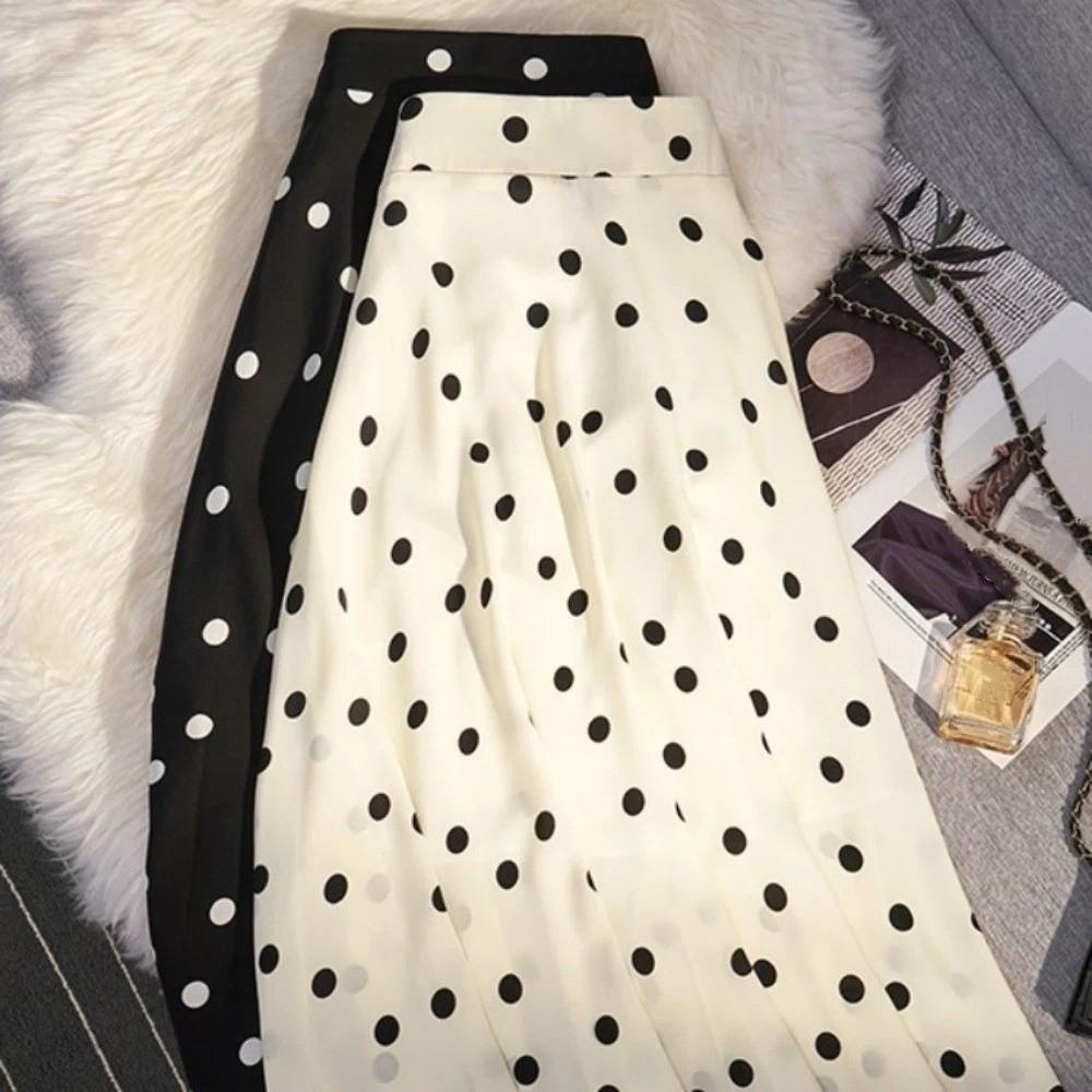 Elastic Waist Polka Dot Skirt Slim Fit Half-length Dress Elegant A-Line Skirt  Vacation