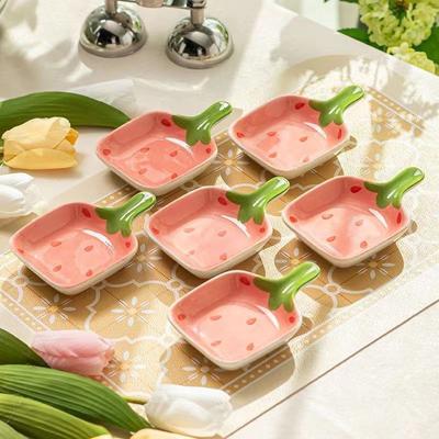 Super schattige cartoon aardbei dip schotel huishoudelijke driedimensionale keramische schotel ketchup snack bord vinaigrette