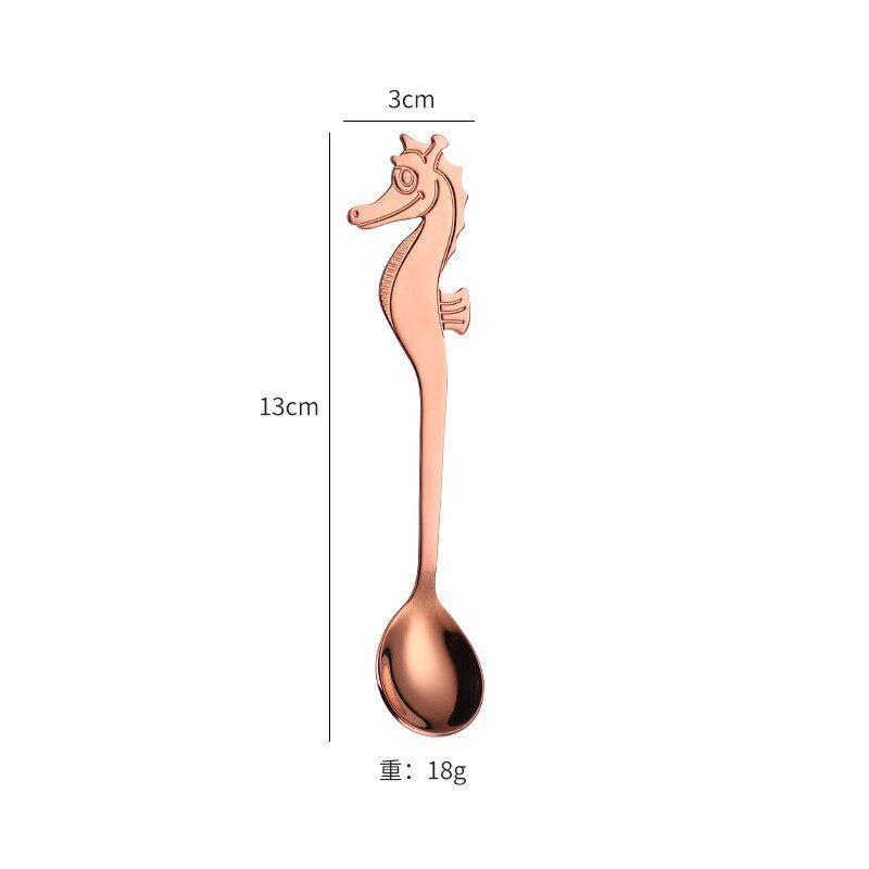 Stainless Steel Creative Sea Horse Shape Coffee Spoon Hanging Cup Stirring Spoon Titanium-plated Multi-color Specialty Spoons