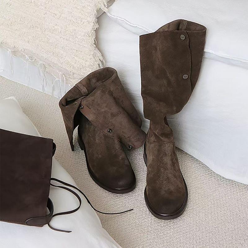 

Корейские сапоги до колена, ковбойские сапоги в западном стиле, женские ретро-полированные сапоги на наборном каблуке, универсальные ботинки Мартин-рыцарь 40 темно-коричневого