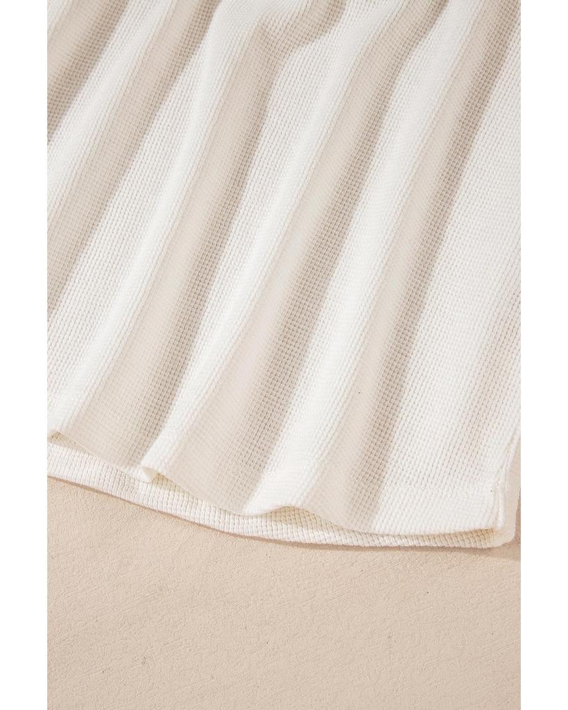 Azura Exchange White Solid Color Waffle Half Button Long Sleeve Top