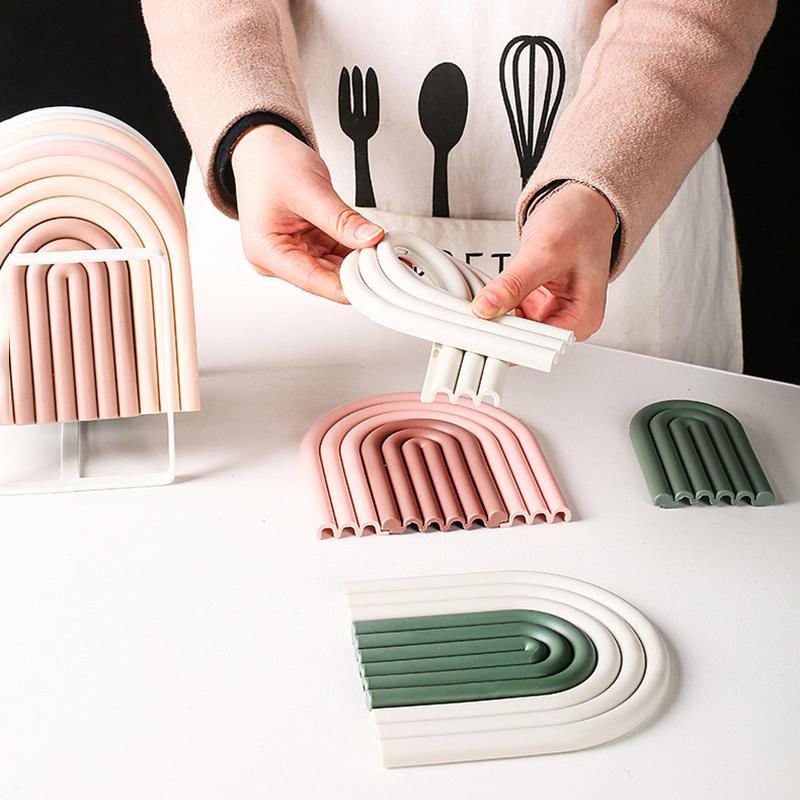 Rainbow Shape Table Mat Silicone Heat insulation Pad Tableware Soup Pots Placement Home Kitchen Stackable Cup Mat Coasters