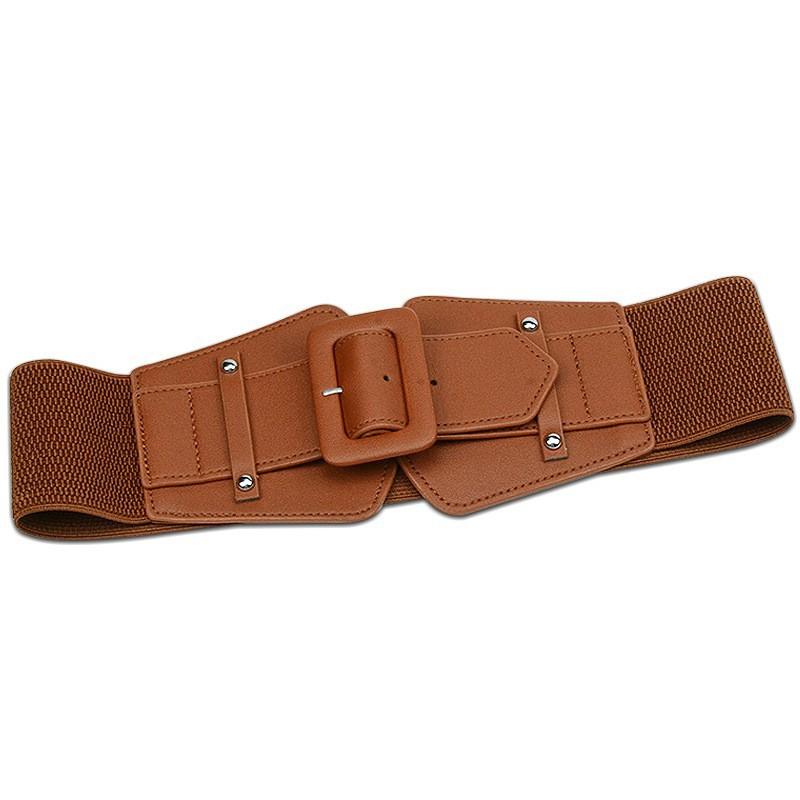 Elastic and Tight, Waist-cinching and Slimming. A Lady with A Waist Belt Paired with A Down Jacket and Sweater. A Retro Wide Waist Belt for Women