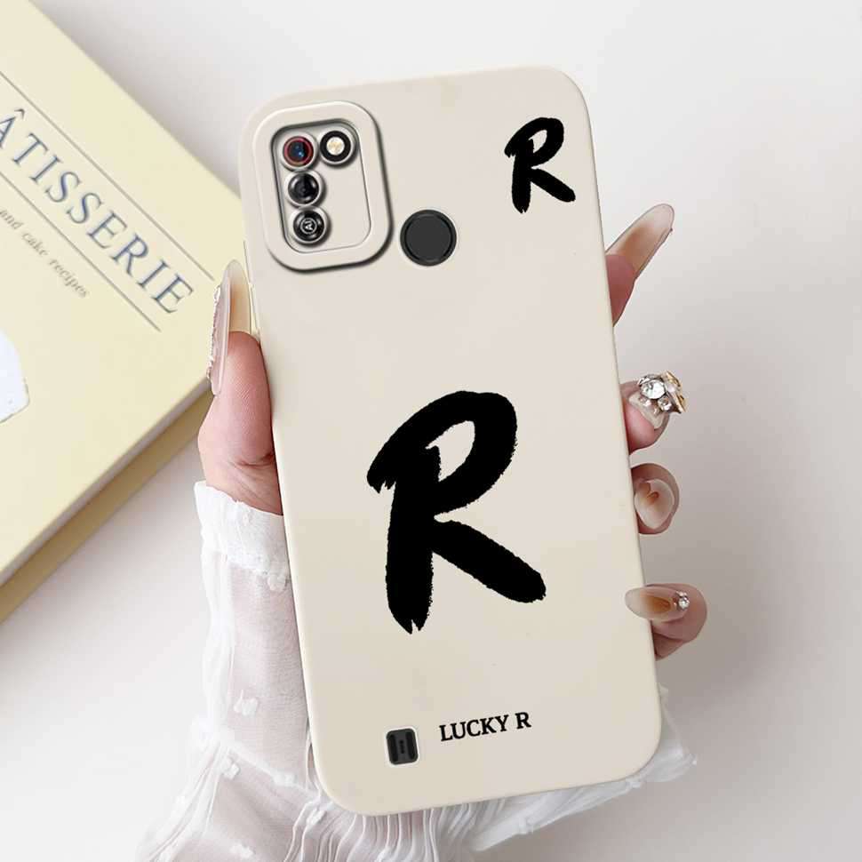 Protective Cases For Tecno Pop 4 Pro Case Lucky letters A-Z Soft Silicone White Cover For Tecno Pop 4Pro 4 PRO 6.52" Phone Shell
