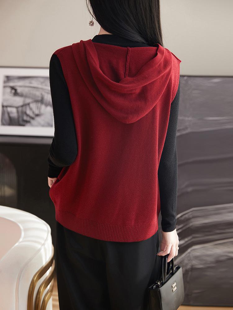 

Women s Hooded Wool Cardigan Vest - 2025 Spring/Autumn Loose Style. L кофейный