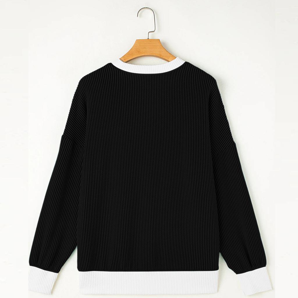 Women's Casual Loose Colorblock Round Neck Long Sleeve Twisted Stripe Sweatshirt