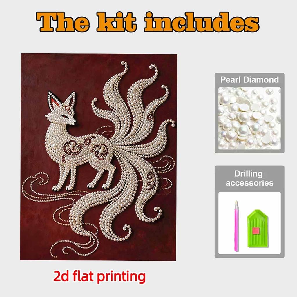 Pearl Nine-tailed Fox DIY Diamond Art Kits 15.7x19.6inch Gem Art Diamond Painting Kits Without Frame for Adults Gift Idea Home Wall Decor