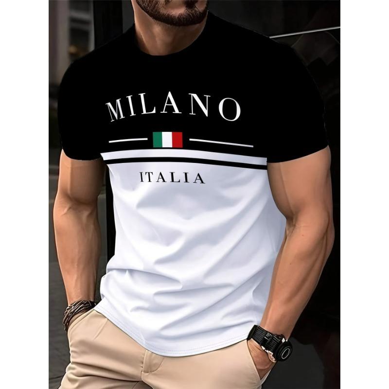 Italienisches Mailand Buchstabenmuster 3D-Druck Herren Kurzarm-T-Shirt Lässiges Oberteil Herren Rundhals-T-Shirt 5XL brown
