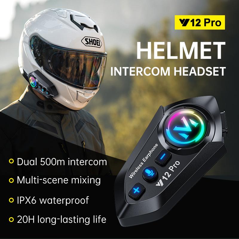 1/2pcs Y12Pro Wireless Bluetooth 5.4 Motorcycle Helmet Intercom Headset Waterproof 300 m Intercomunicador Speaker Earphone