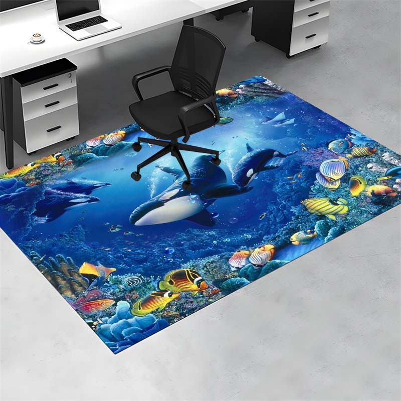 Undersea Orca Coral Tropical Fish Print Area Rug Ocean Sea Non‑Slip Rectangular Floor Mat Game Room Living Bedroom Home Decor Rug
