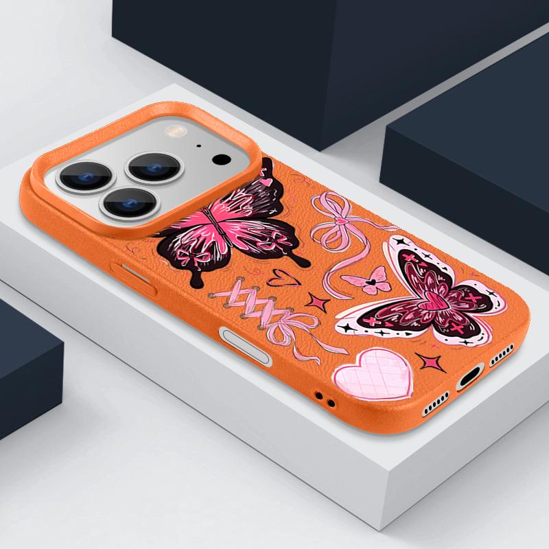 Lucky Bowknots Butterfly Pattern Case For iPhone 17 Pro Max Funda iPhone 16 Pro Max 15 14 13 12 11 Air 16E Leather Texture Silicone Cover