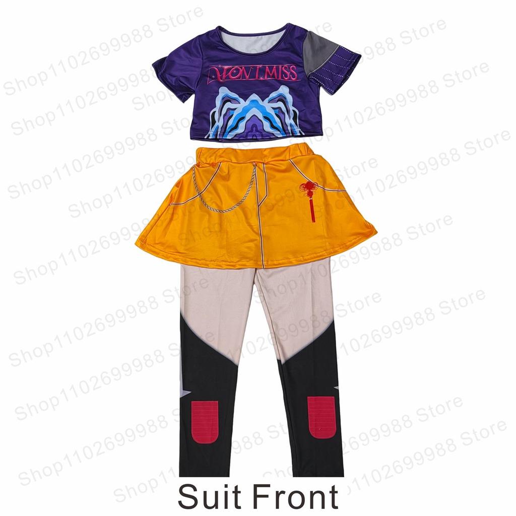 Neues K-Pop Dämonen-Thema Mira Hunters Cosplay Kostüm mit Perücke Zweiteiliges Set für Mädchen Halloween Karneval Party Auftrittskleid