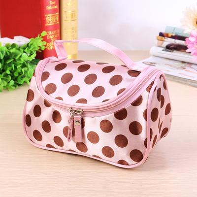 Fashionable Portable Makeup Bag Korean Style Large Capacity Travel Toiletry Bag Flip Design Polka Dot Pattern Handbag