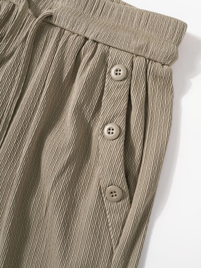 High-Waisted European and American Style Solid Color Drawstring Pants - Fashionably Casual, Comfortable Straight-Leg for Daily Wear