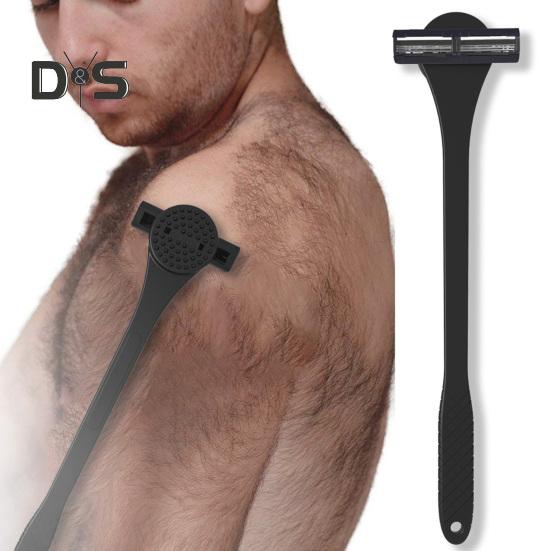 Rasoio per la schiena da uomo 2 in 1 con manico lungo in silicone, scrubber per la schiena, tagliacapelli, ergonomico, manuale, per la rimozione dei peli bagnati e asciutti.