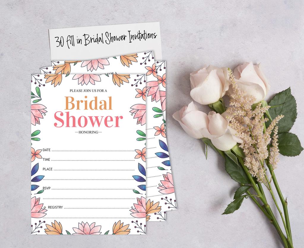Inkdotpot 30 Bridal Shower InvitationsA  FloralA  Wedding Fill-In Style Invites Blank