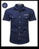 Men's Summer Military-Style Cotton Short-Sleeve Shirt - Casual, Lightweight, Multi-Pocket, Plus Size Workwear