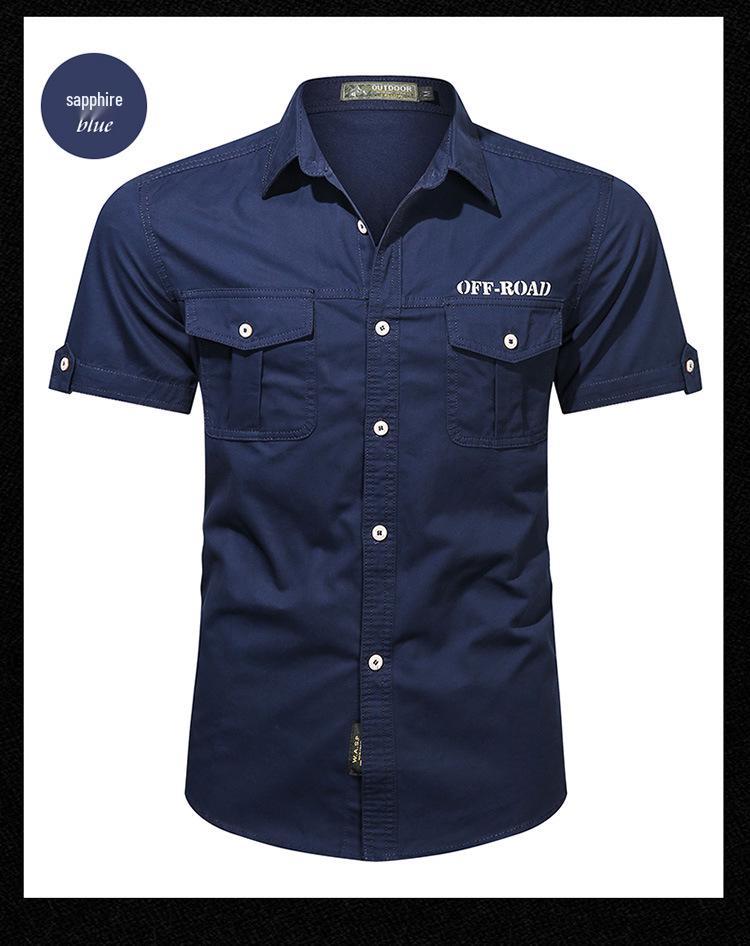 Men's Summer Military-Style Cotton Short-Sleeve Shirt - Casual, Lightweight, Multi-Pocket, Plus Size Workwear