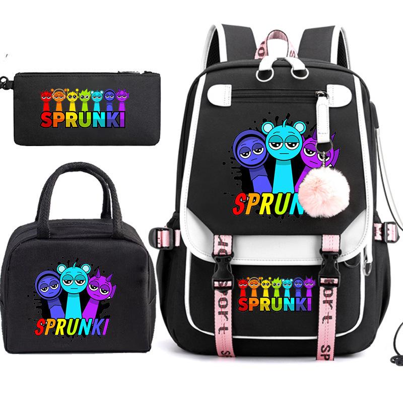 Large Capacity Schoolbag with Shoulder Strap; Student Three-piece Pencil Case Set