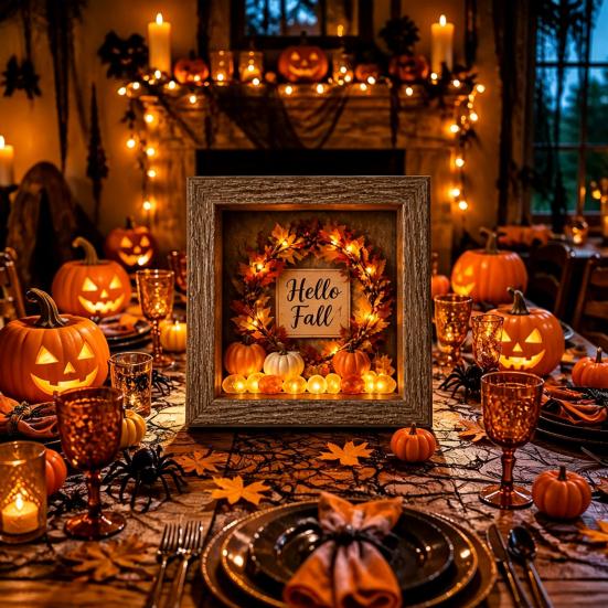 Unique Halloween Gifts Lighted Frame Ornaments, Light Up Shadow Box, Warm Small Figures Atmosphere LED Lights for Home Living Room Bedroom Decor