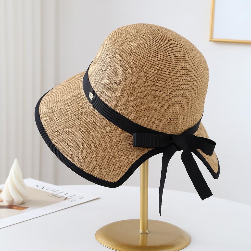 New Korean Bow Encryption Straw Hat Women's Travel Seaside Vacation Beach Hat Summer Sunscreen Sun Hat